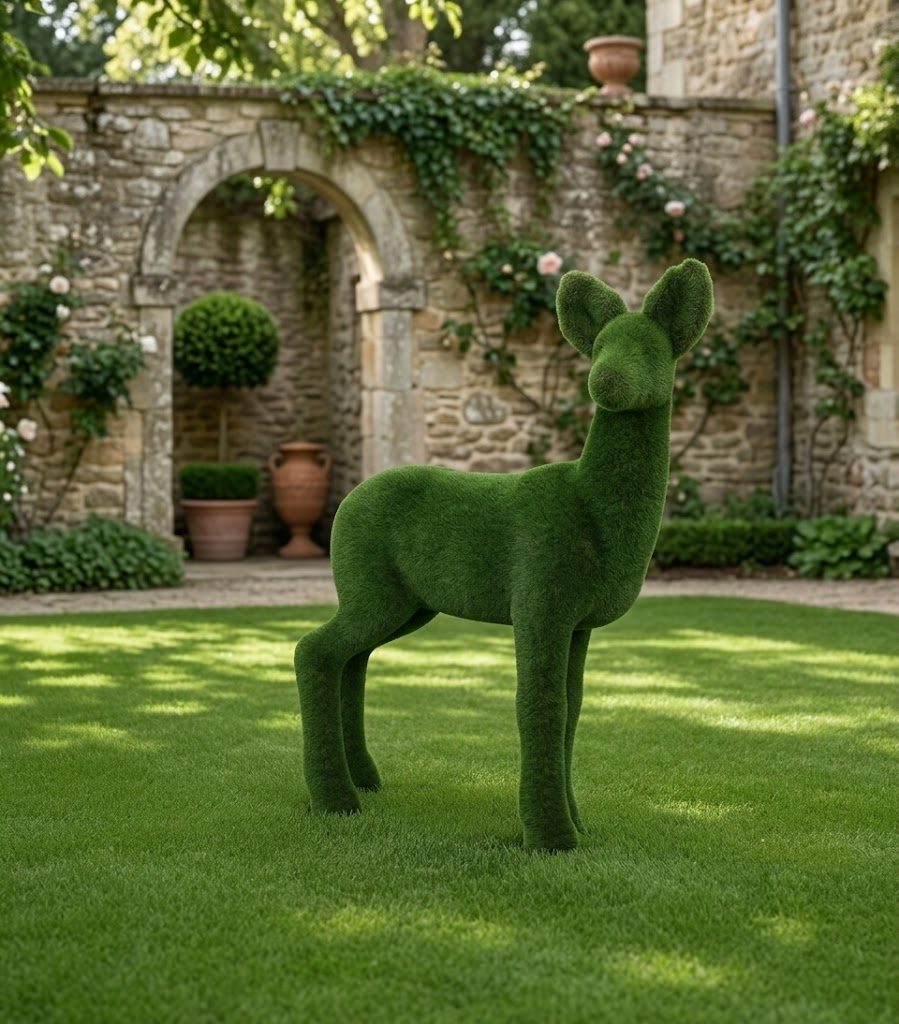 Roe deer Dişi Karaca Figürlü Peyzaj Sanatı - Çelik Konstrüksiyon Yapay Çim Heykeli ve Topiary 160x130x50 cm