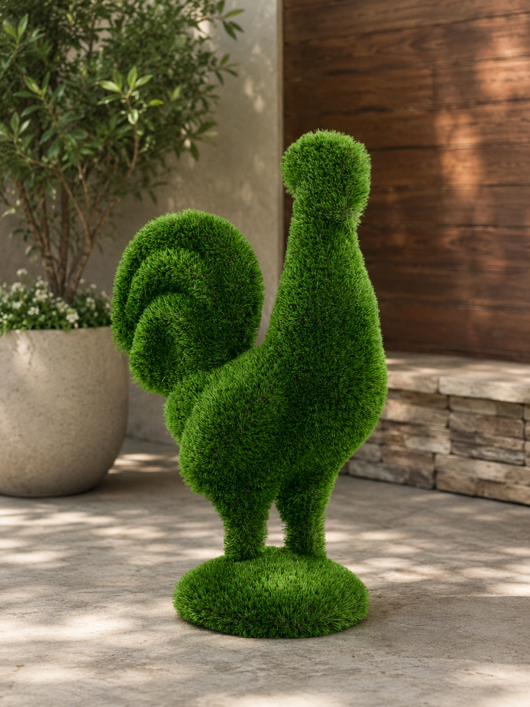 Rooster Görkemli Horoz Figürlü Peyzaj Sanatı - Çelik Konstrüksiyon Yapay Çim Heykeli ve Topiary 112x80x42 cm