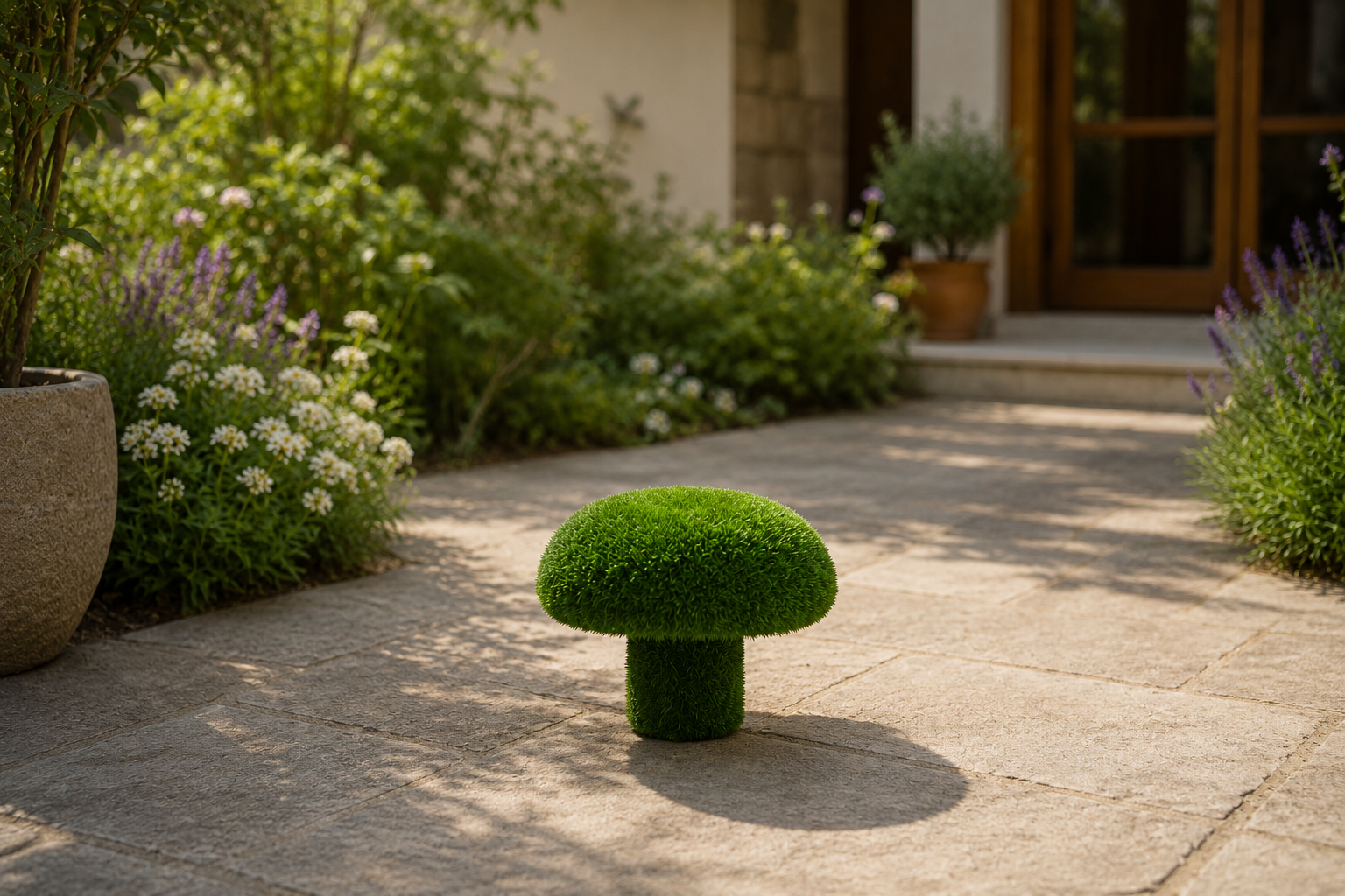 Russula L Büyük Boy Mantar Figürlü Peyzaj Sanatı - Çelik Konstrüksiyon Yapay Çim Heykeli ve Topiary 60x75x75 cm