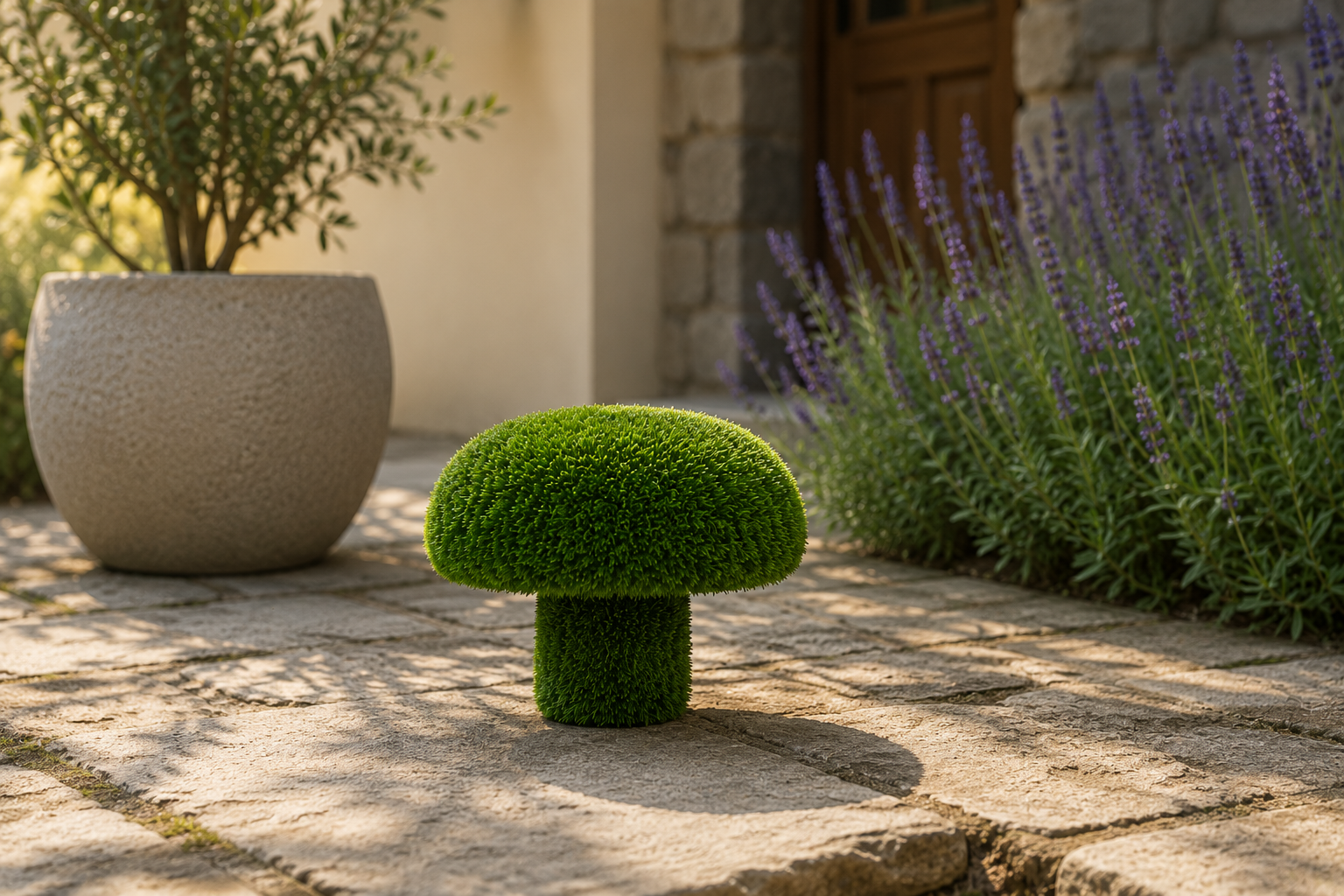 Russula M Estetik Mantar Figürlü Peyzaj Sanatı - Çelik Konstrüksiyon Yapay Çim Heykeli ve Topiary 50x67x67 cm