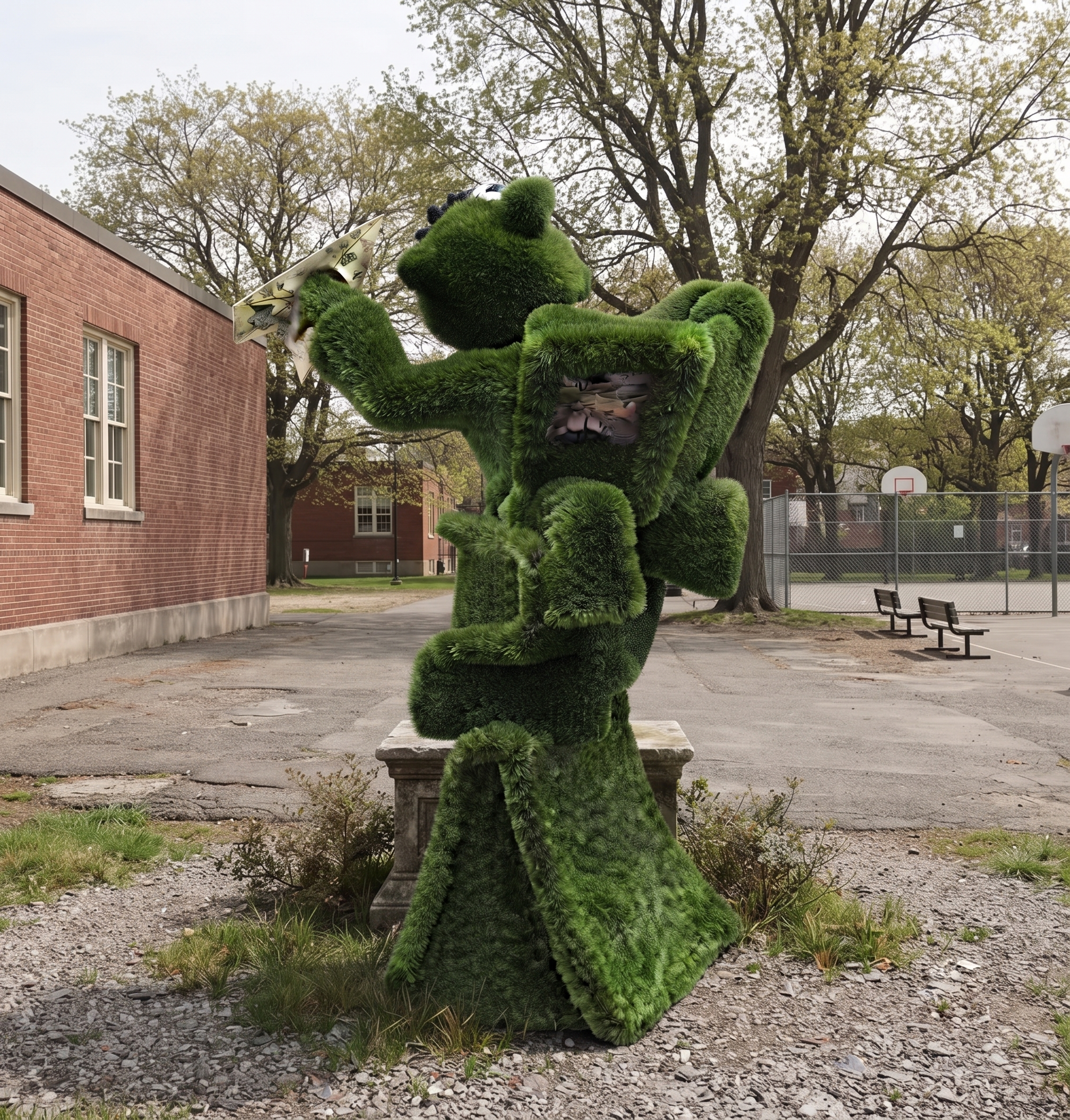 Schoolboy Anıtsal Öğrenci Figürlü Peyzaj Sanatı - Çelik Konstrüksiyon Yapay Çim Heykeli ve Dev Topiary 300x140x200 cm