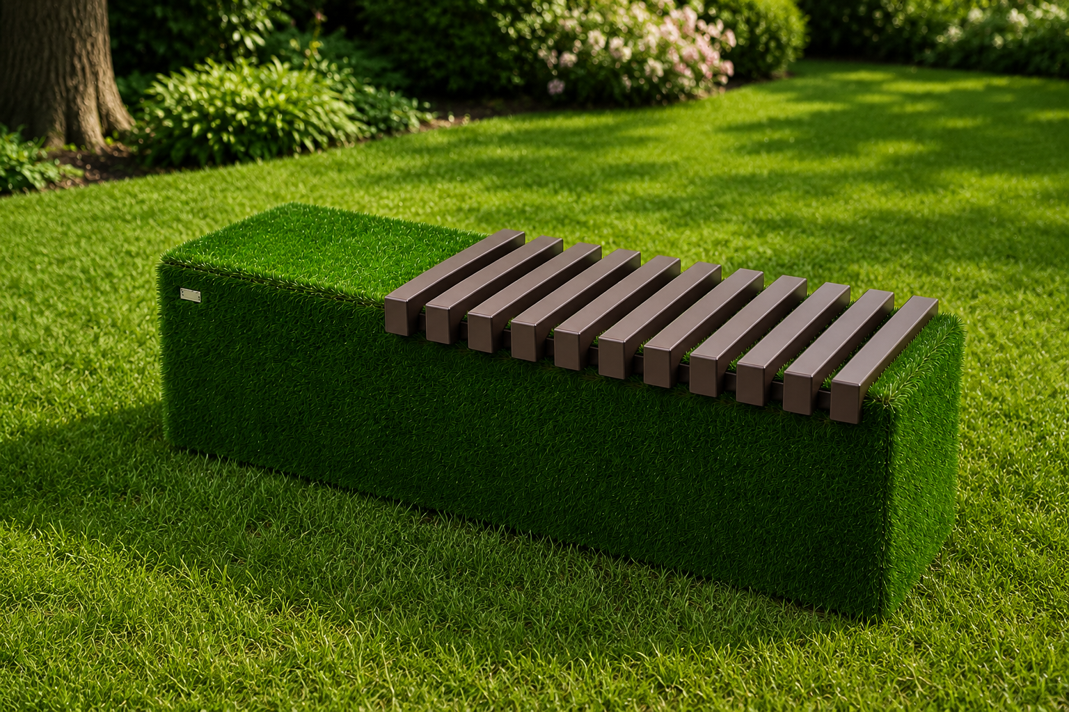 Sherwood Bench WPC Dark Modern Kübik Oturma Bankı Figürlü Peyzaj Sanatı - Çelik Konstrüksiyon Yapay Çim Heykeli ve Topiary 49x75x50 cm