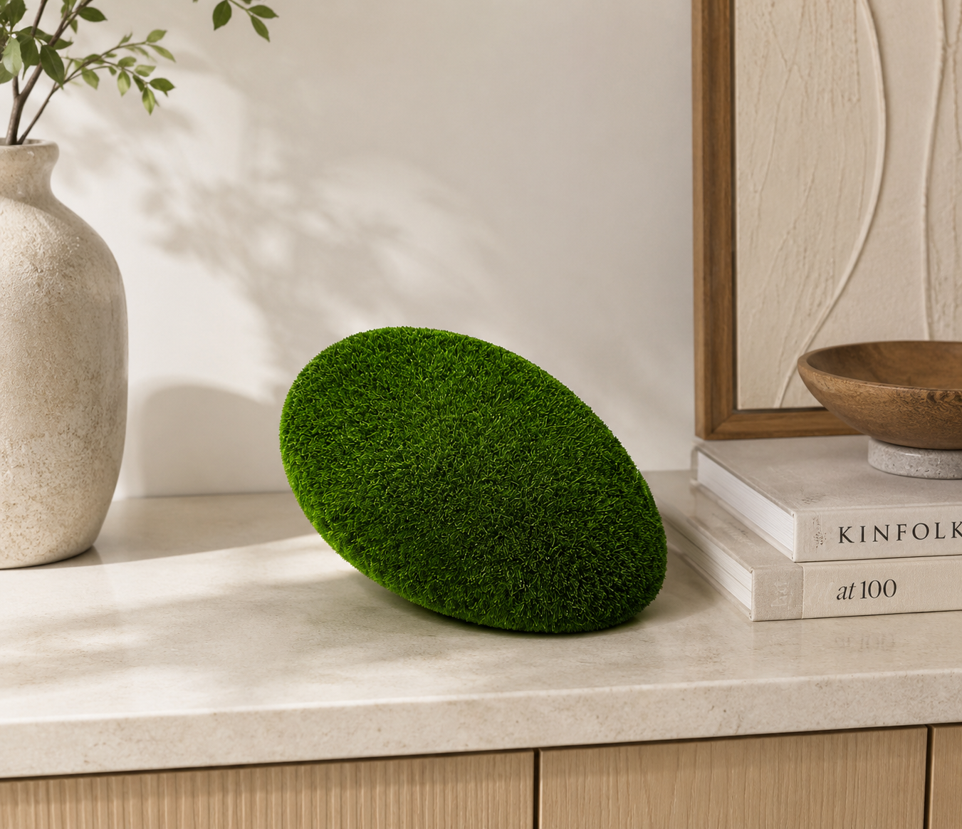 Stone Soyut Kaya Figürlü Peyzaj Sanatı - Çelik Konstrüksiyon Yapay Çim Heykeli ve Topiary 47x121x90 cm