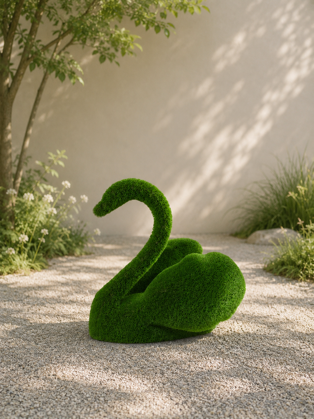 Swan small Estetik Kuğu Figürlü Peyzaj Sanatı - Çelik Konstrüksiyon Yapay Çim Heykeli ve Topiary 110x100x82 cm