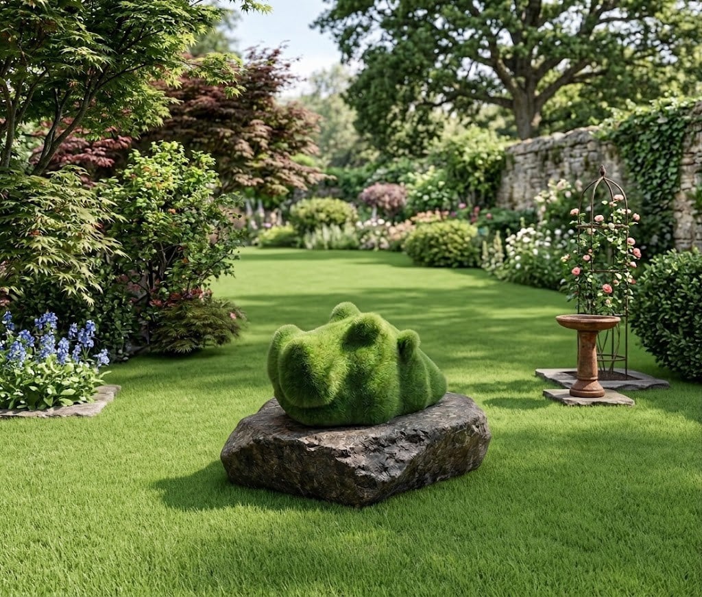 Swimming hippo (small) Yüzen Su Aygırı Figürlü Peyzaj Sanatı - Çelik Konstrüksiyon Yapay Çim Heykeli ve Topiary 67x185x90 cm