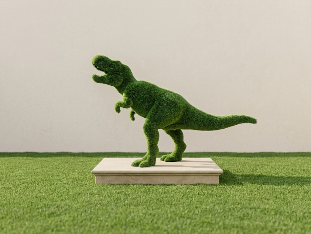 Tirannosaur medium Büyük Dinozor Figürlü Peyzaj Sanatı - Çelik Konstrüksiyon Yapay Çim Heykeli ve Topiary 360x560x160 cm