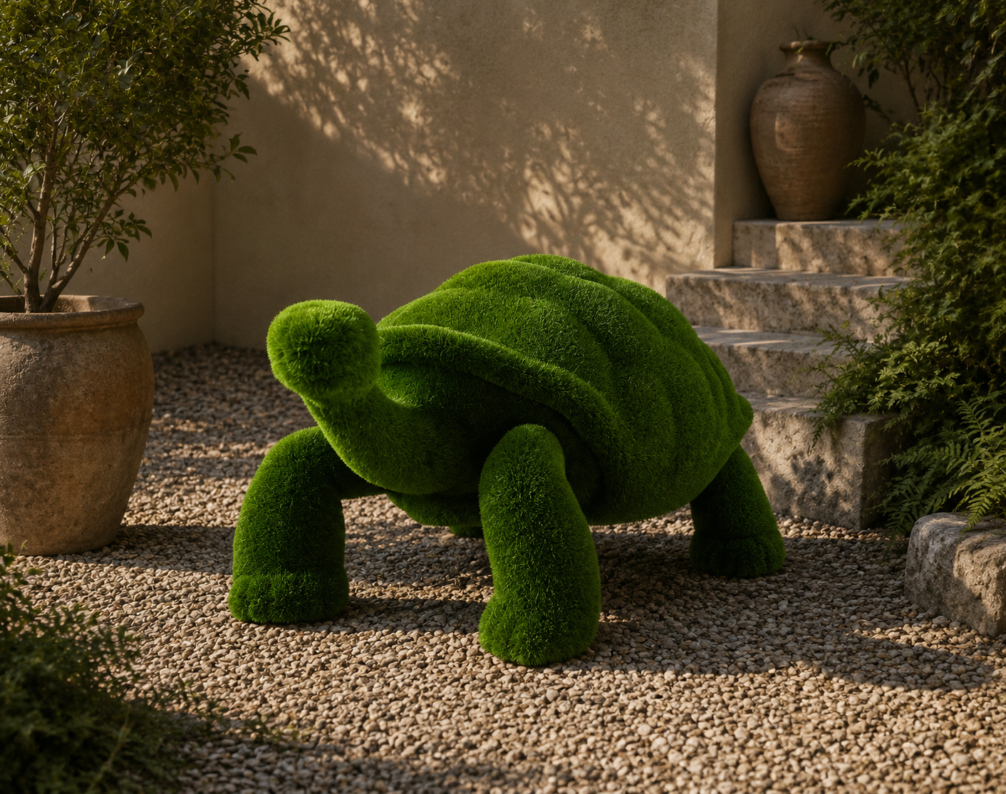 Turtle big Dev Kaplumbağa Figürlü Peyzaj Sanatı - Çelik Konstrüksiyon Yapay Çim Heykeli ve Topiary 150x295x180 cm
