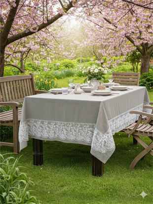 Maison Bloom Pera Dantel Detaylı Naturel Masa Örtüsü Bej