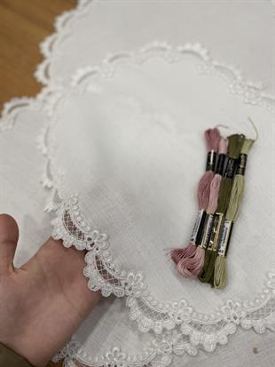 Perla Fransız Güpür Detaylı Oval Oda Takımı Seti Beyaz