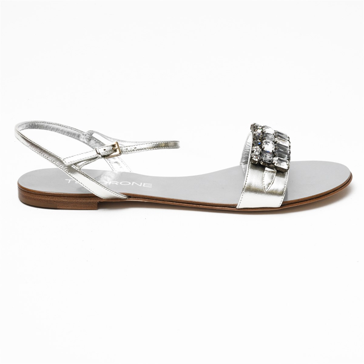 Tesorone Swarovski Taşlı Kösele Tabanlı Deri Sandalet (T080S)