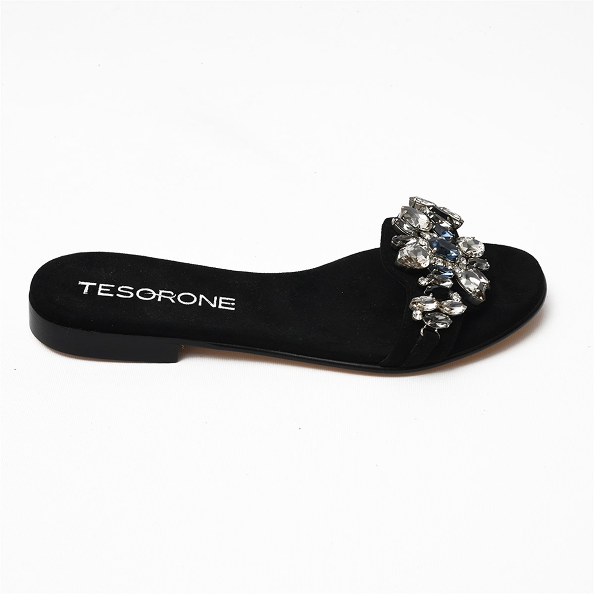 Tesorone Swarovski Taşlı Kösele Tabanlı Deri Terlik (T309B)