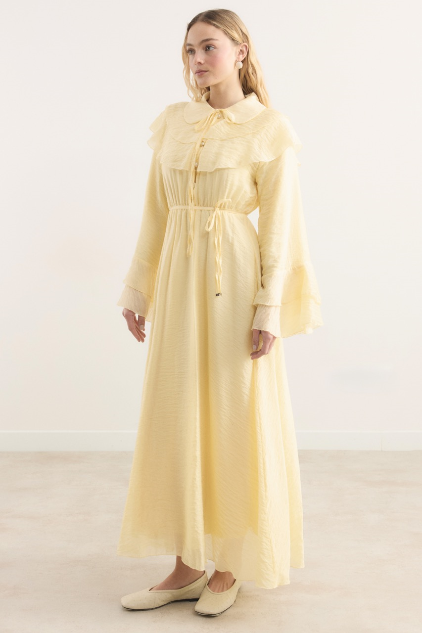Amira Omuzdan Volanlı Elbise - Sarı