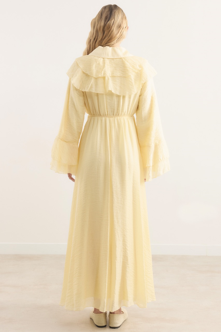 Amira Omuzdan Volanlı Elbise - Sarı