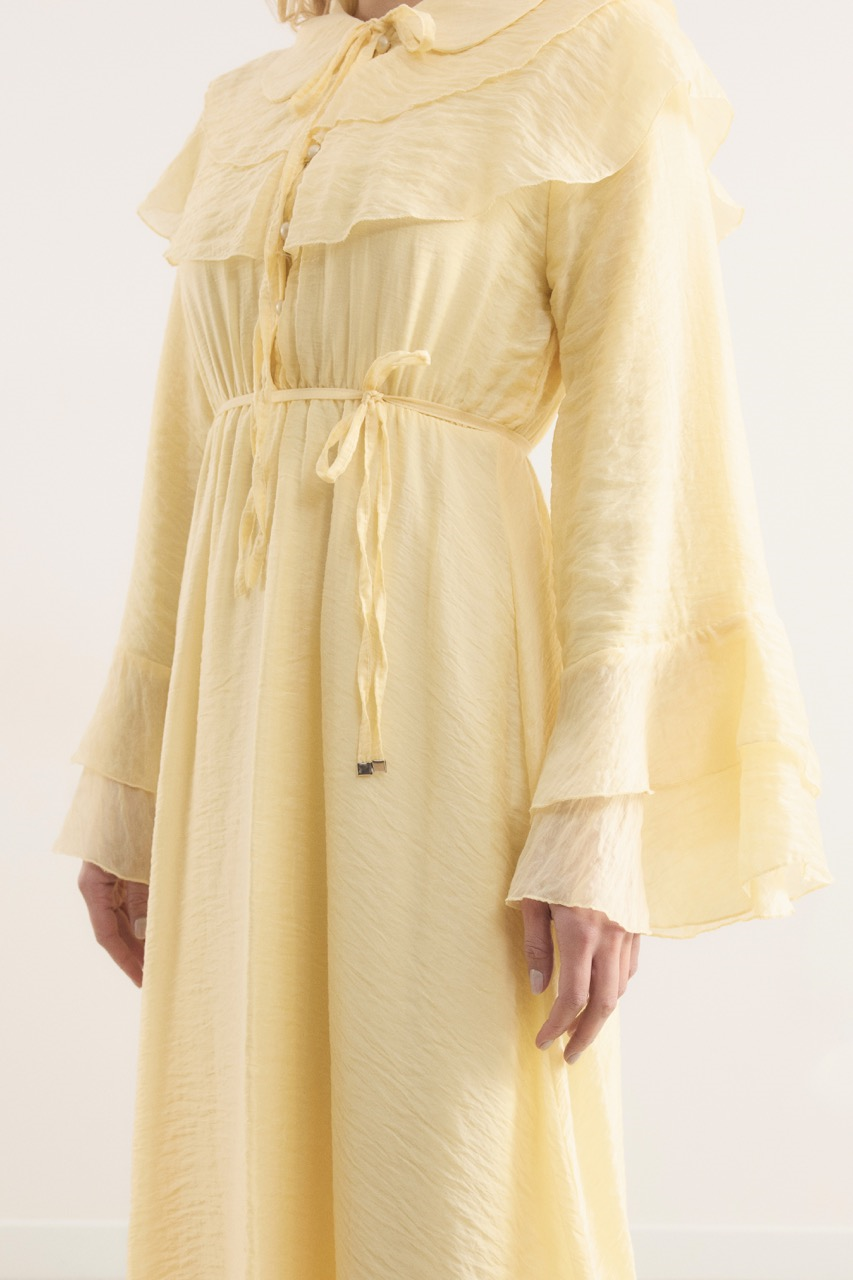 Amira Omuzdan Volanlı Elbise - Sarı