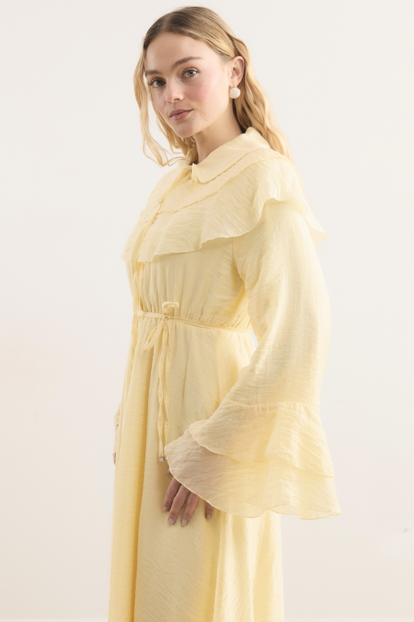 Amira Omuzdan Volanlı Elbise - Sarı