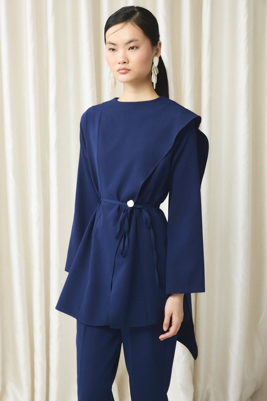 Asimetrik Double Pantolon Takım - Lacivert