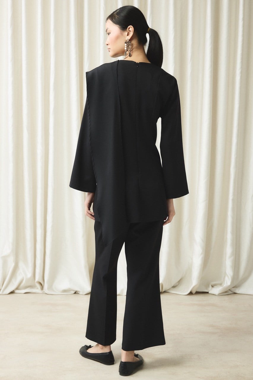 Asimetrik Double Pantolon Takım - Siyah