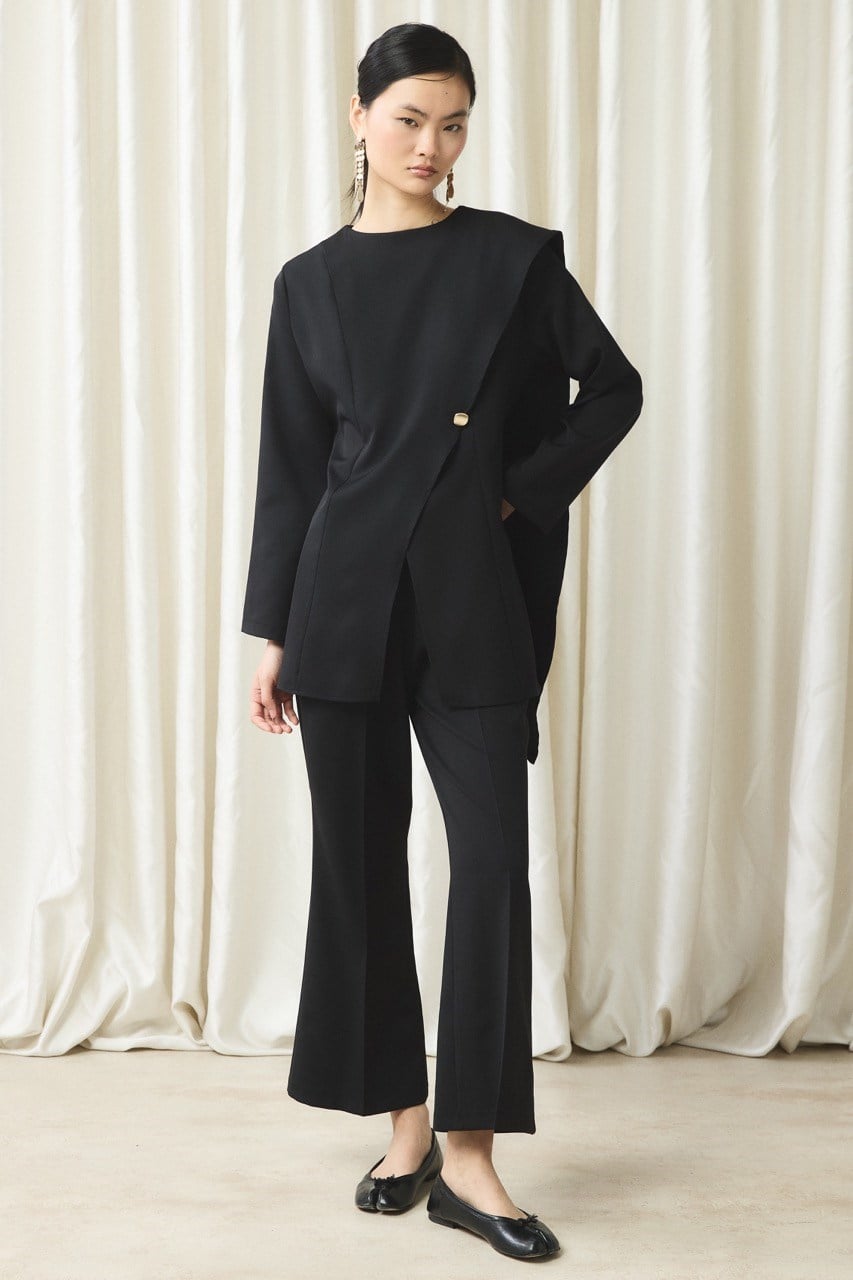 Asimetrik Double Pantolon Takım - Siyah