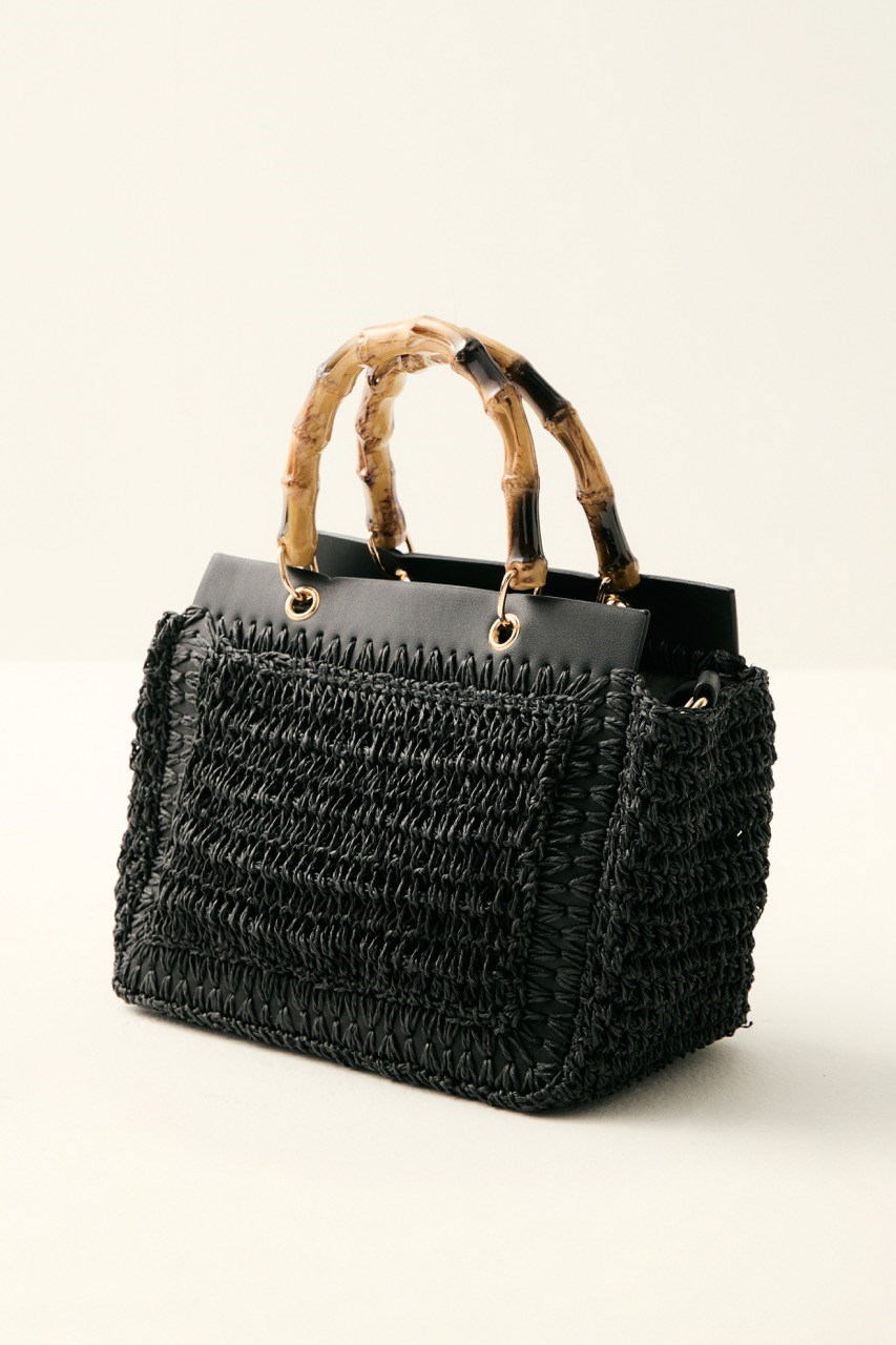 Bambu Saplı Hasır Çanta - Siyah