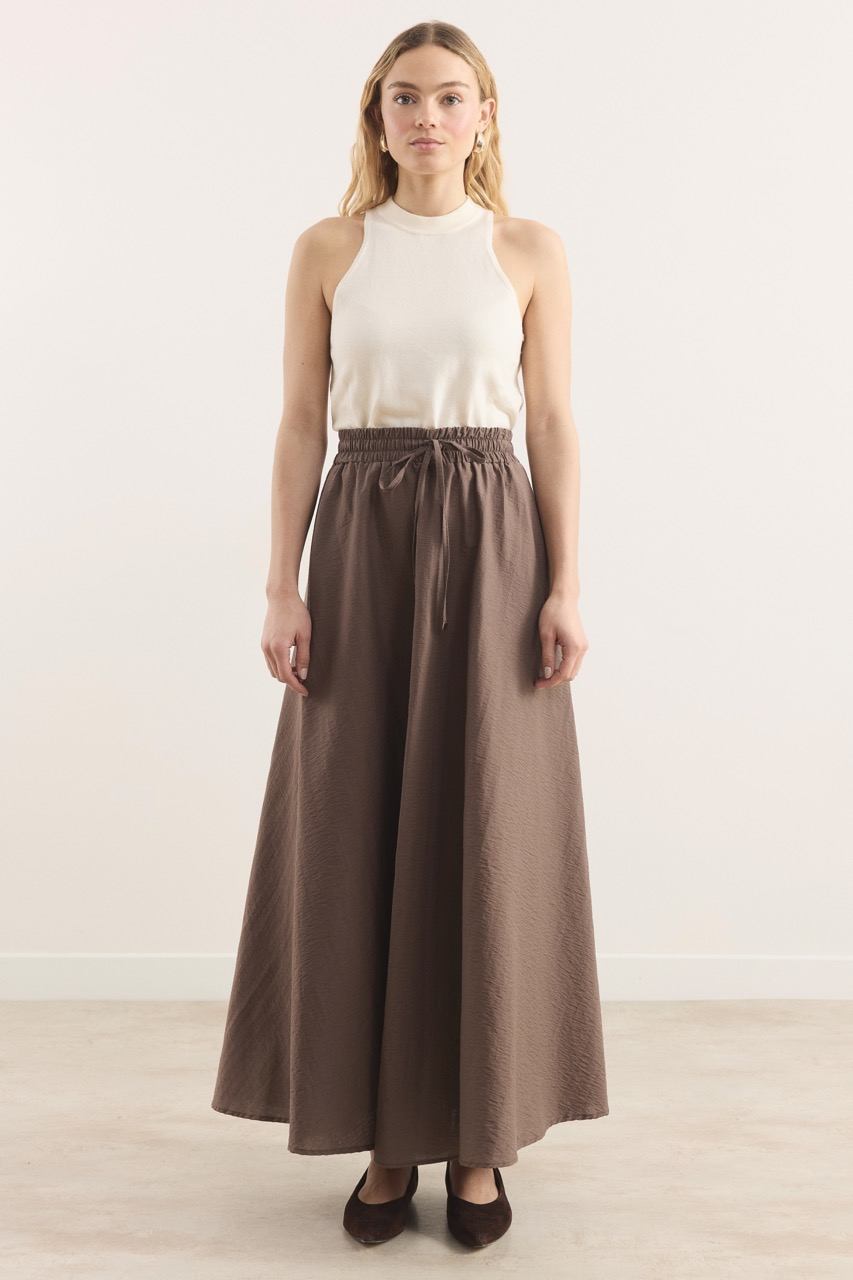 Bel Lastik Büzgülü Etek - Kahve