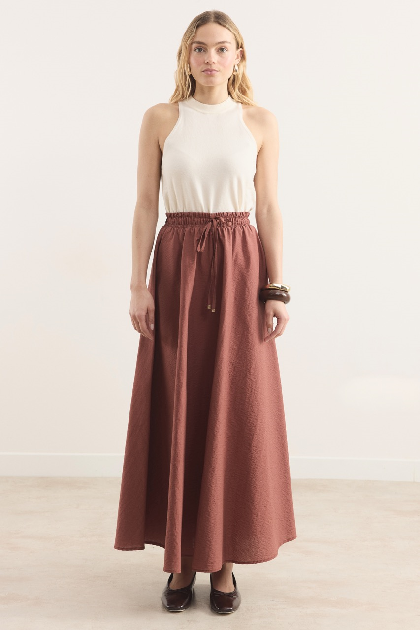 Bel Lastik Büzgülü Etek - Kiremit