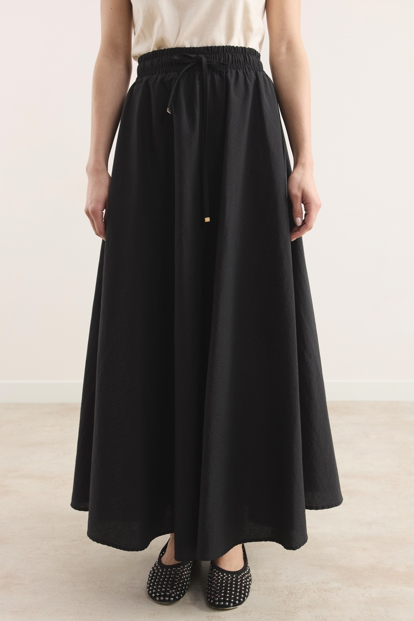 Bel Lastik Büzgülü Etek - Siyah