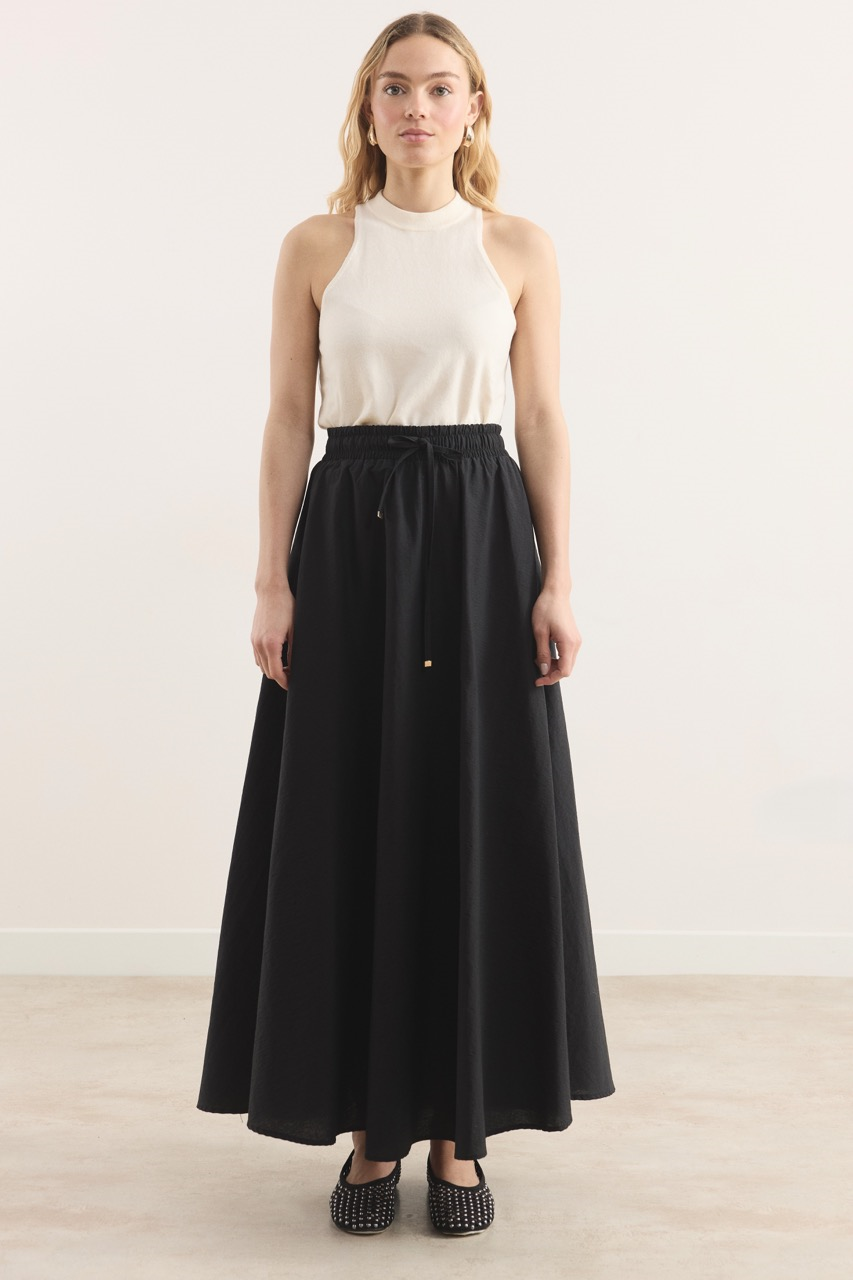 Bel Lastik Büzgülü Etek - Siyah