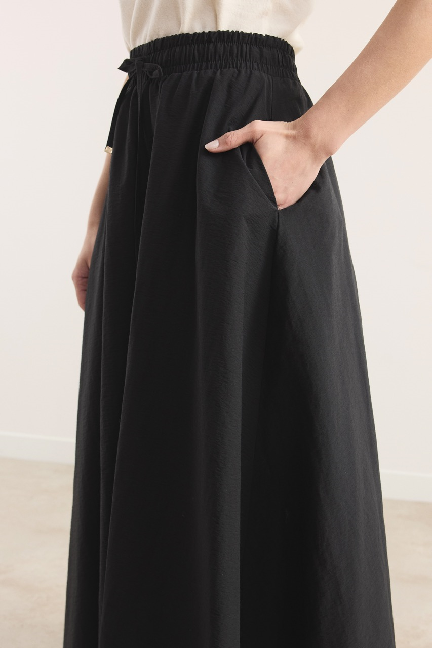 Bel Lastik Büzgülü Etek - Siyah