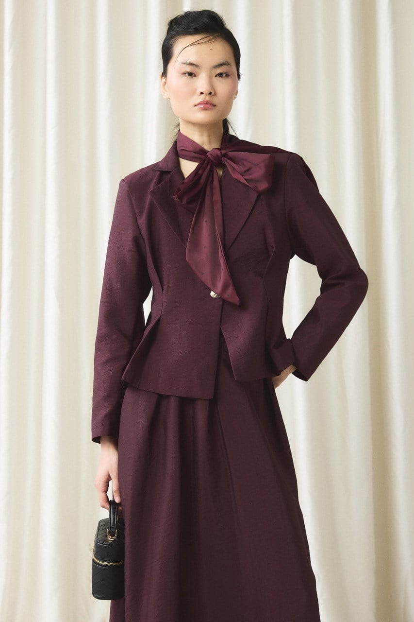 Belden Oturtmalı Ceketli Etek Takım - Bordo