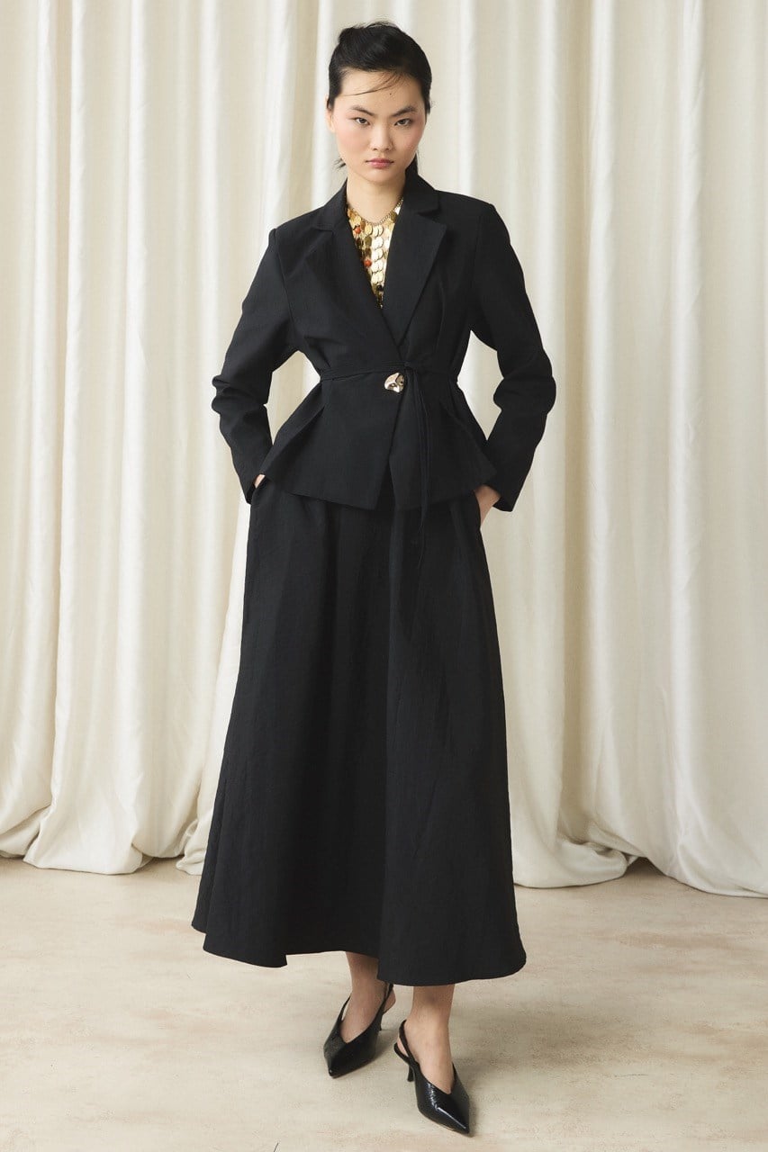 Belden Oturtmalı Ceketli Etek Takım - Siyah