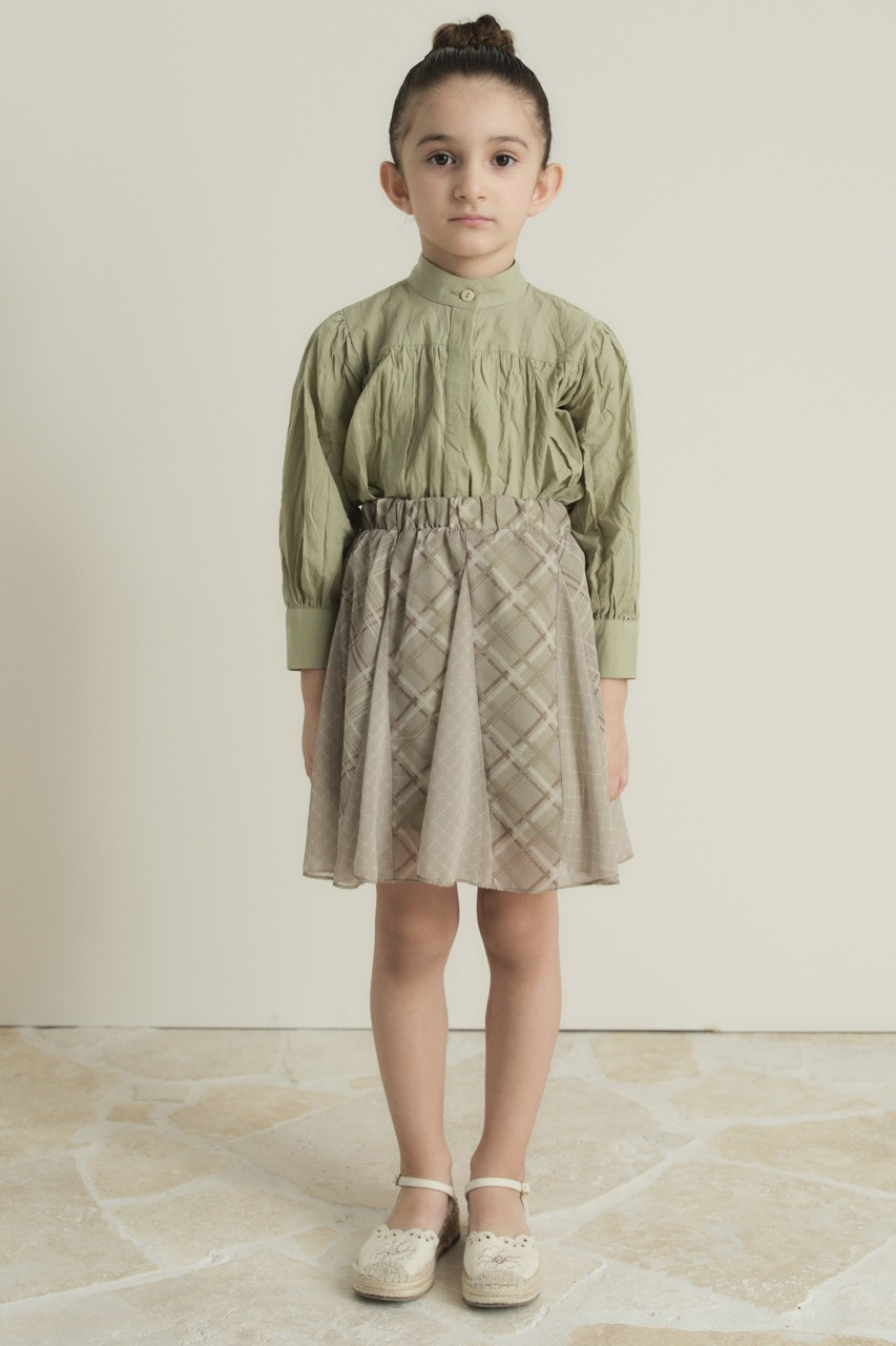 Ekose Şifon Baskılı Etek - Çağla