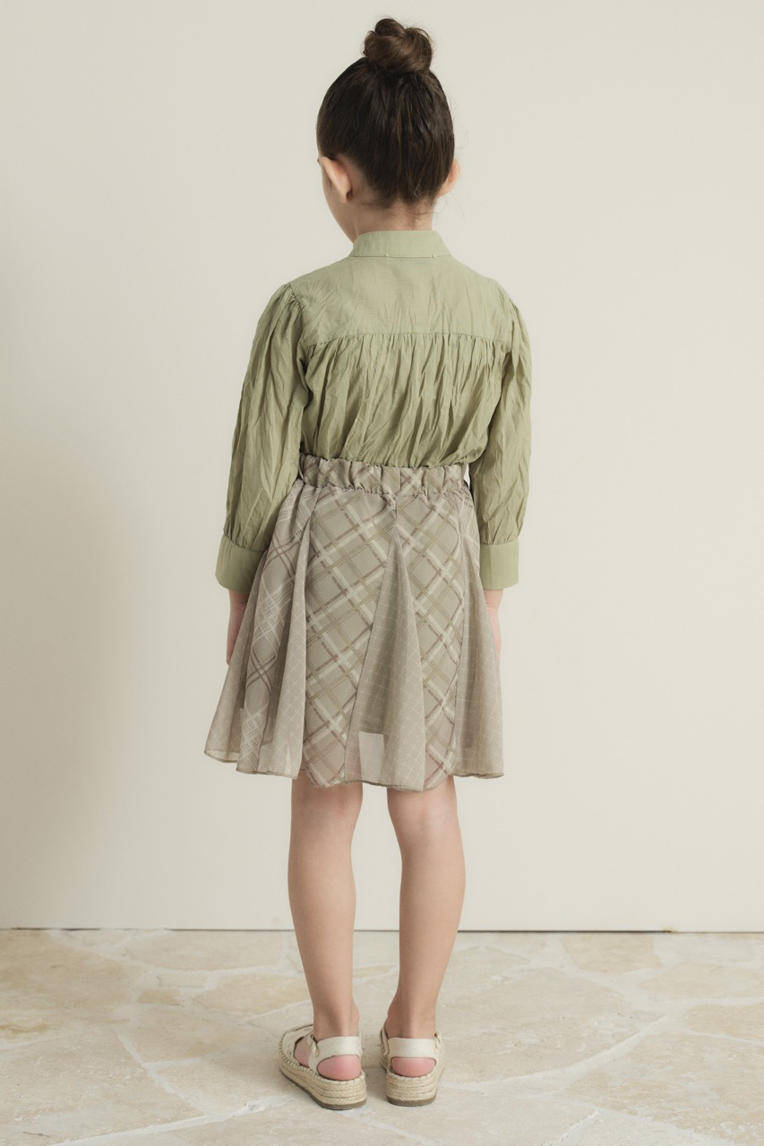 Ekose Şifon Baskılı Etek - Çağla