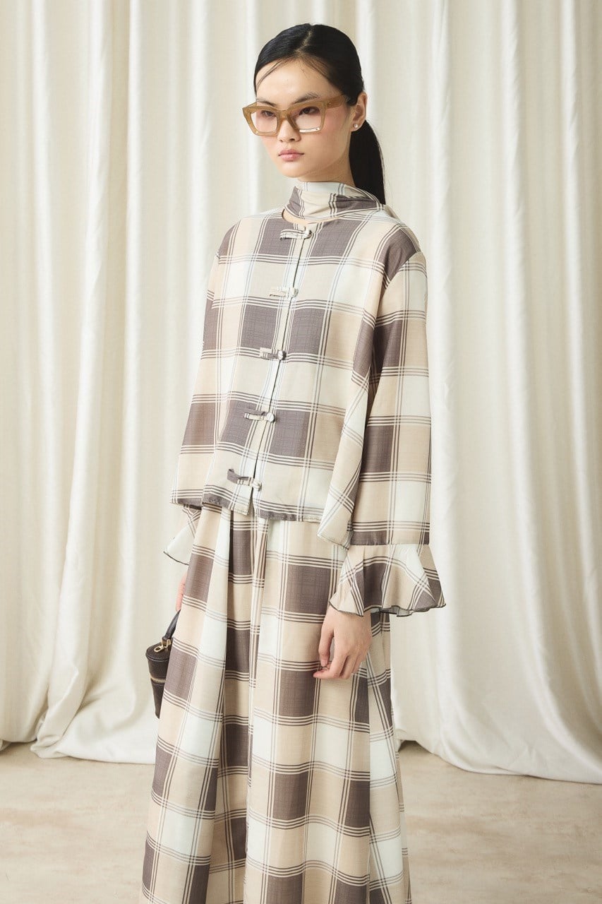 Ekose Yaka Detay Vual Etek Takım - toprak