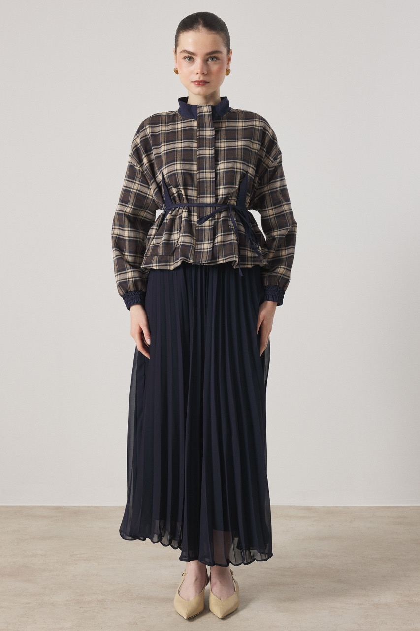 Etek Piliseli Ekose Takım - Lacivert