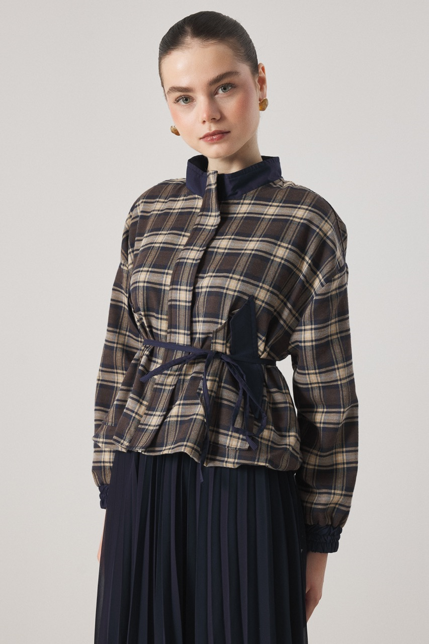 Etek Piliseli Ekose Takım - Lacivert