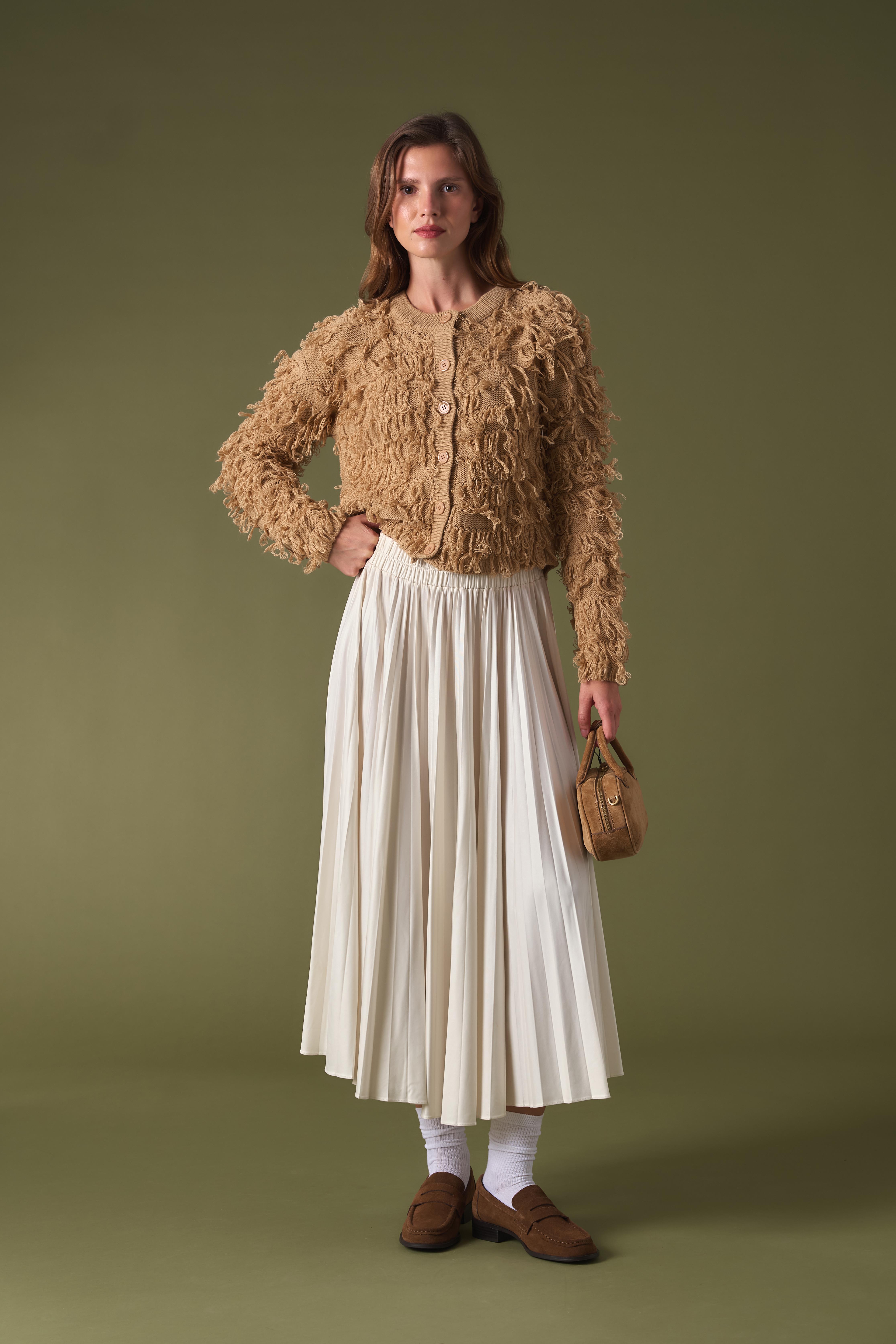 Fringe Detay Triko Hırka - Camel