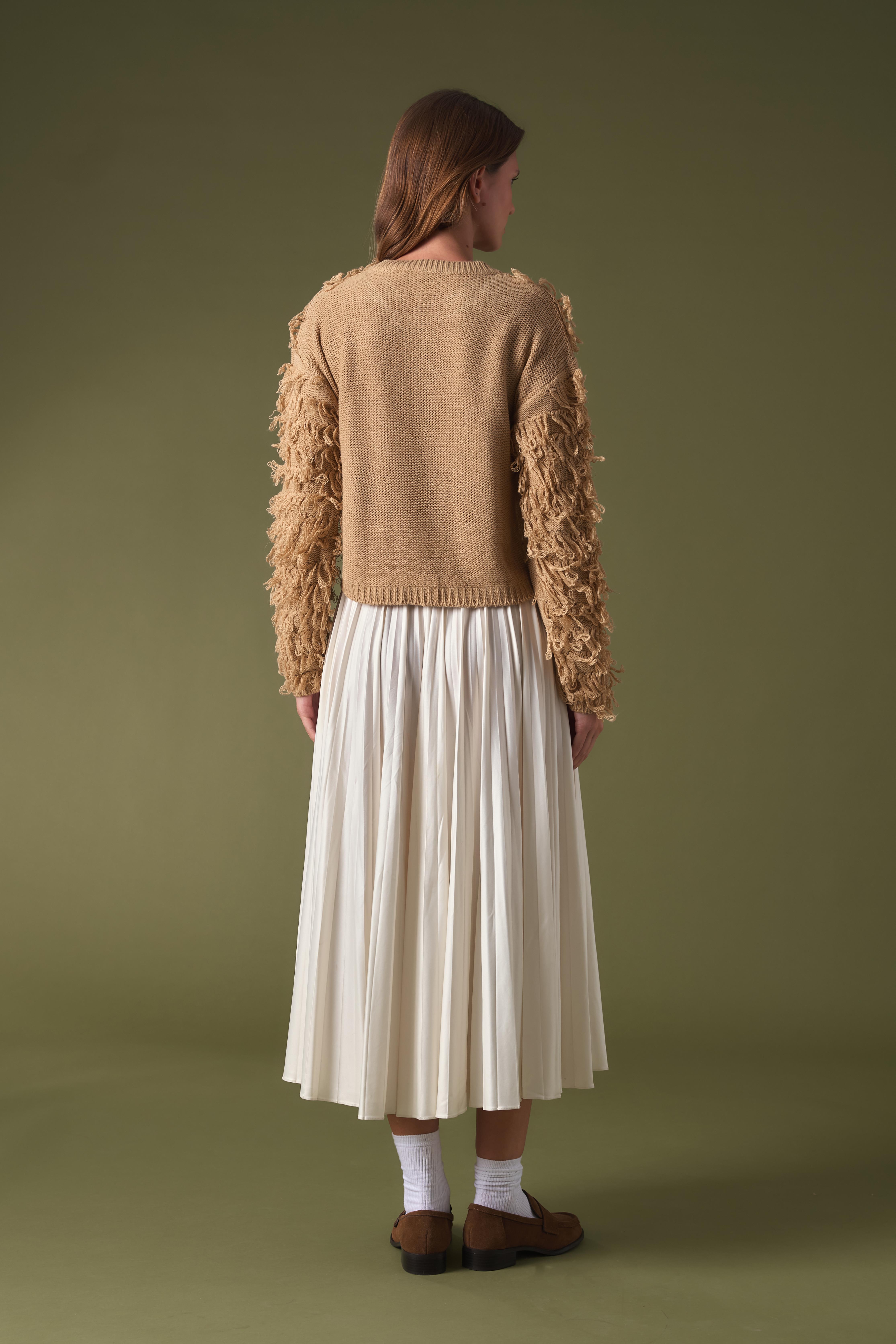 Fringe Detay Triko Hırka - Camel