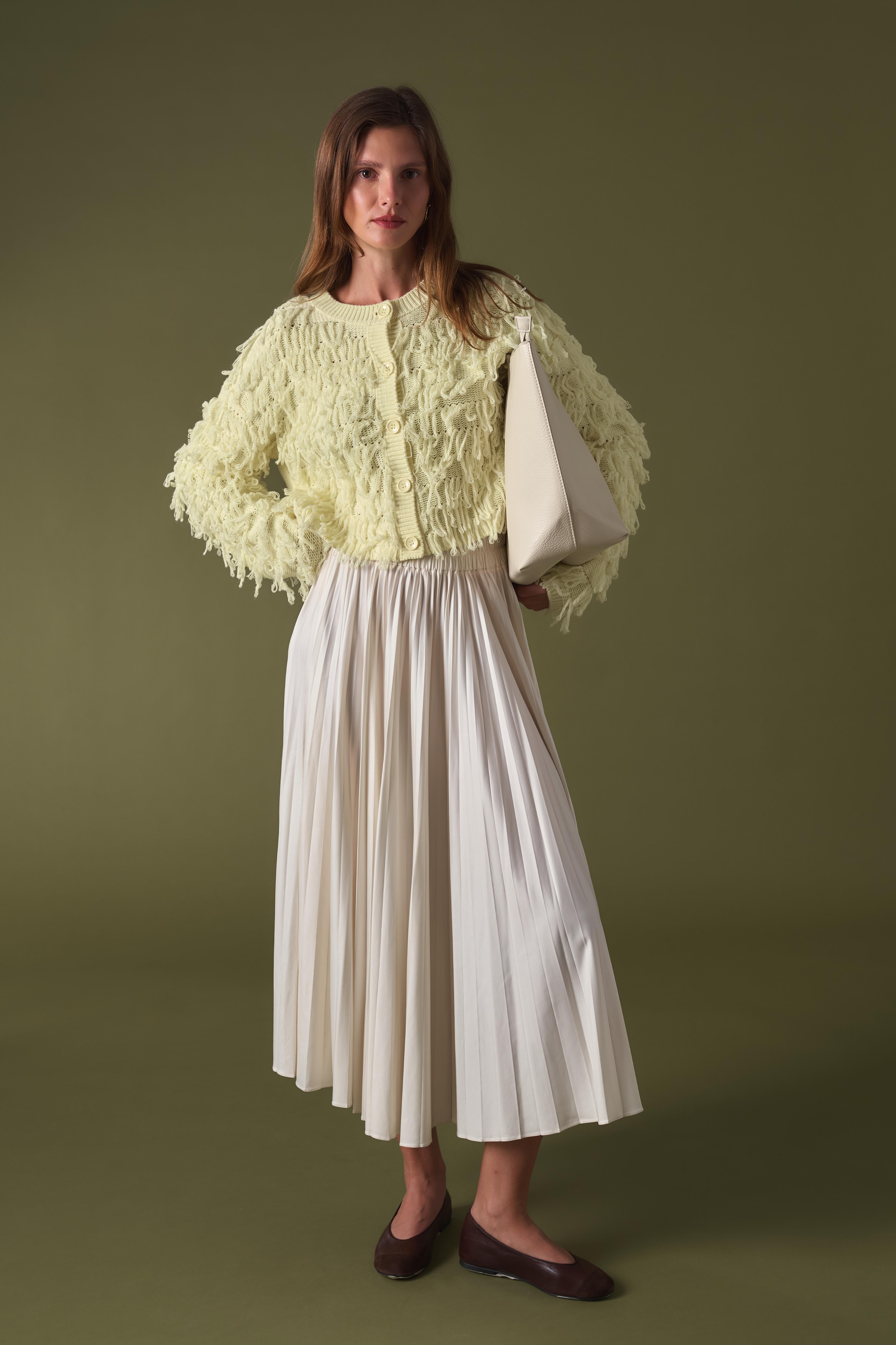 Fringe Detay Triko Hırka - Sarı