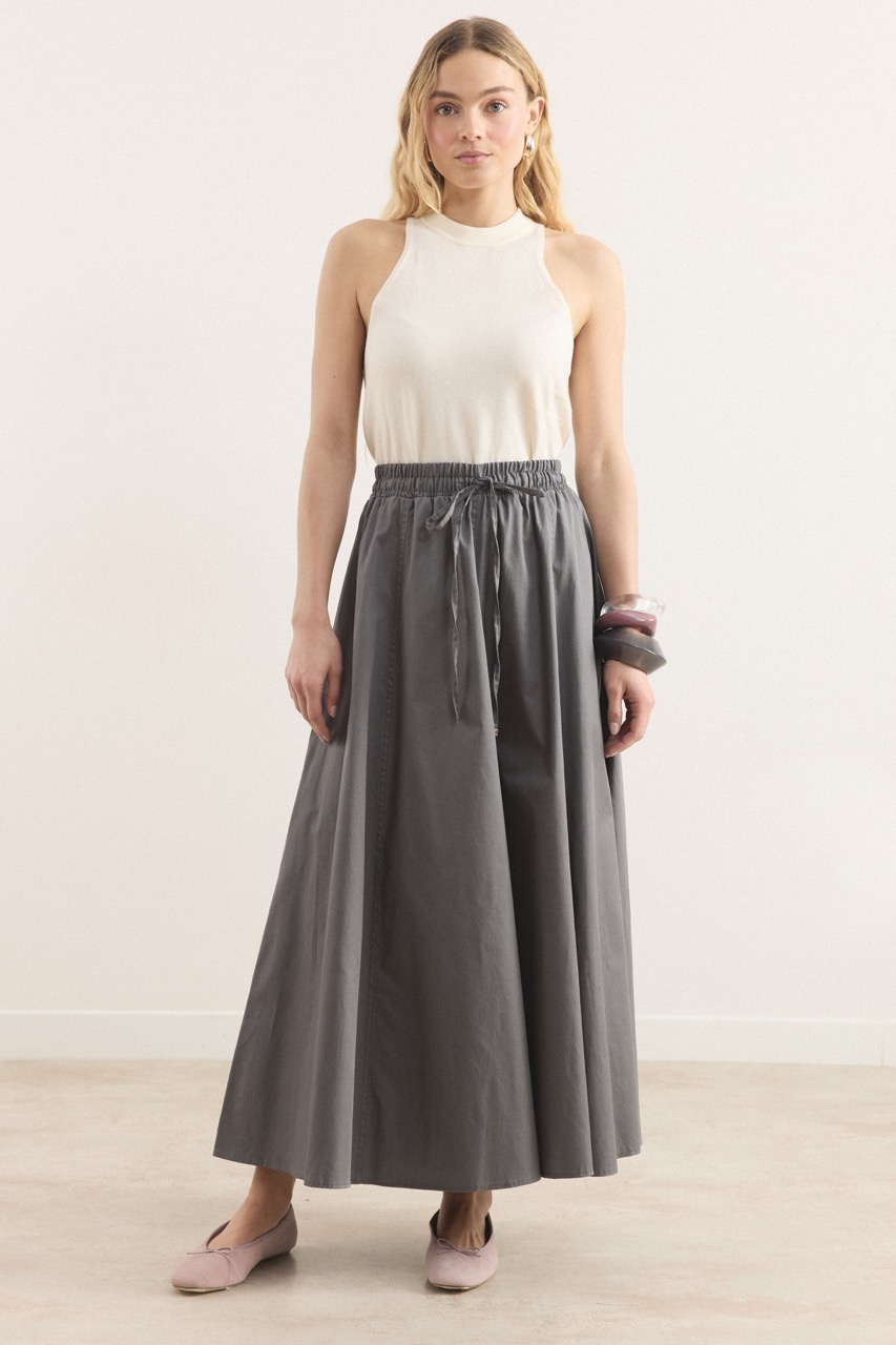 Gabardin Kloş Etek - Gri