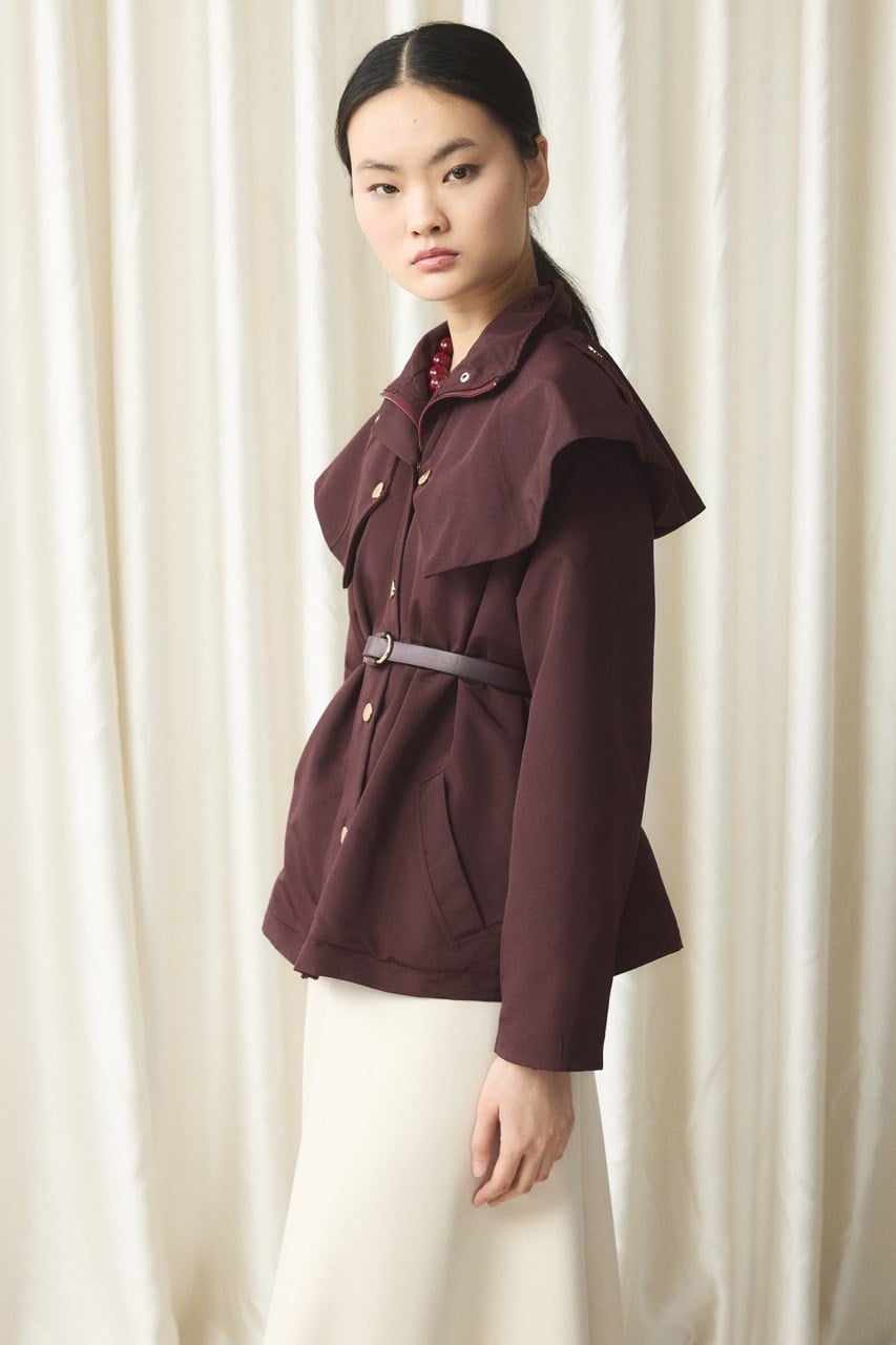 Geniş Yaka Detay Trenç - Bordo