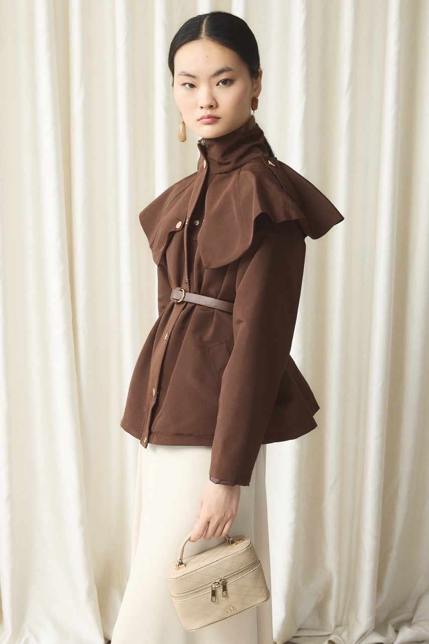 Geniş Yaka Detay Trenç - Kahve