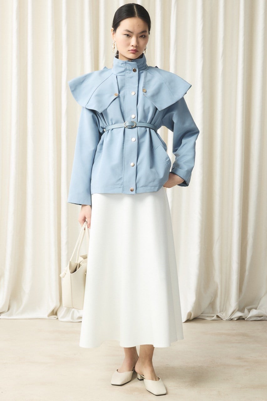 Geniş Yaka Detay Trenç - Mavi