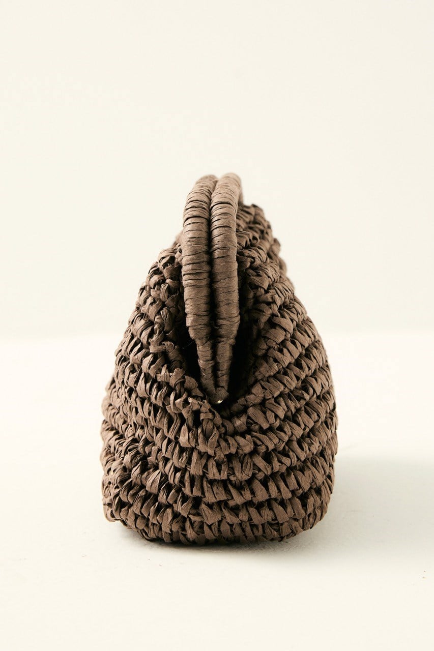 Klasik Zincir Askılı Taşlı Hasır Çanta - Kahve