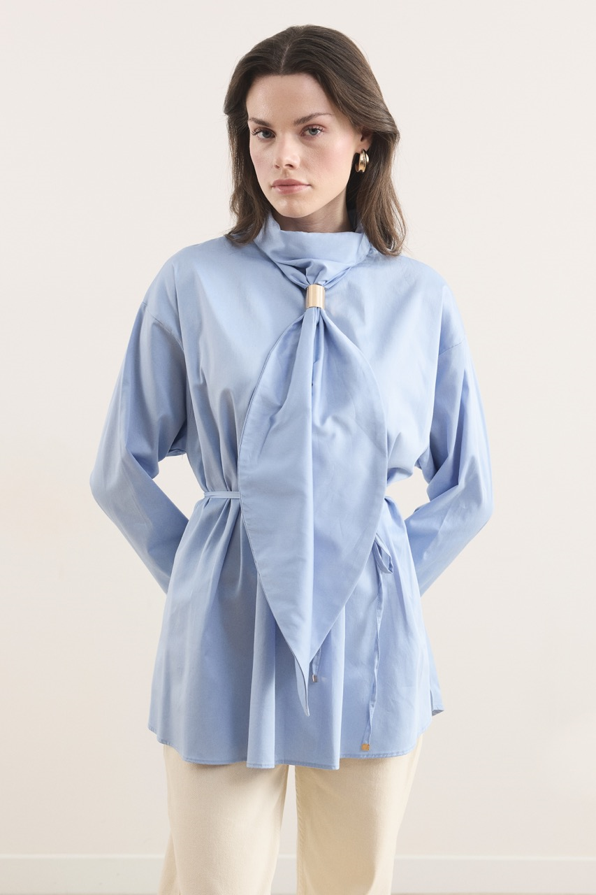 Kravat Detay Pamuk Saten Gömlek - bebe mavisi