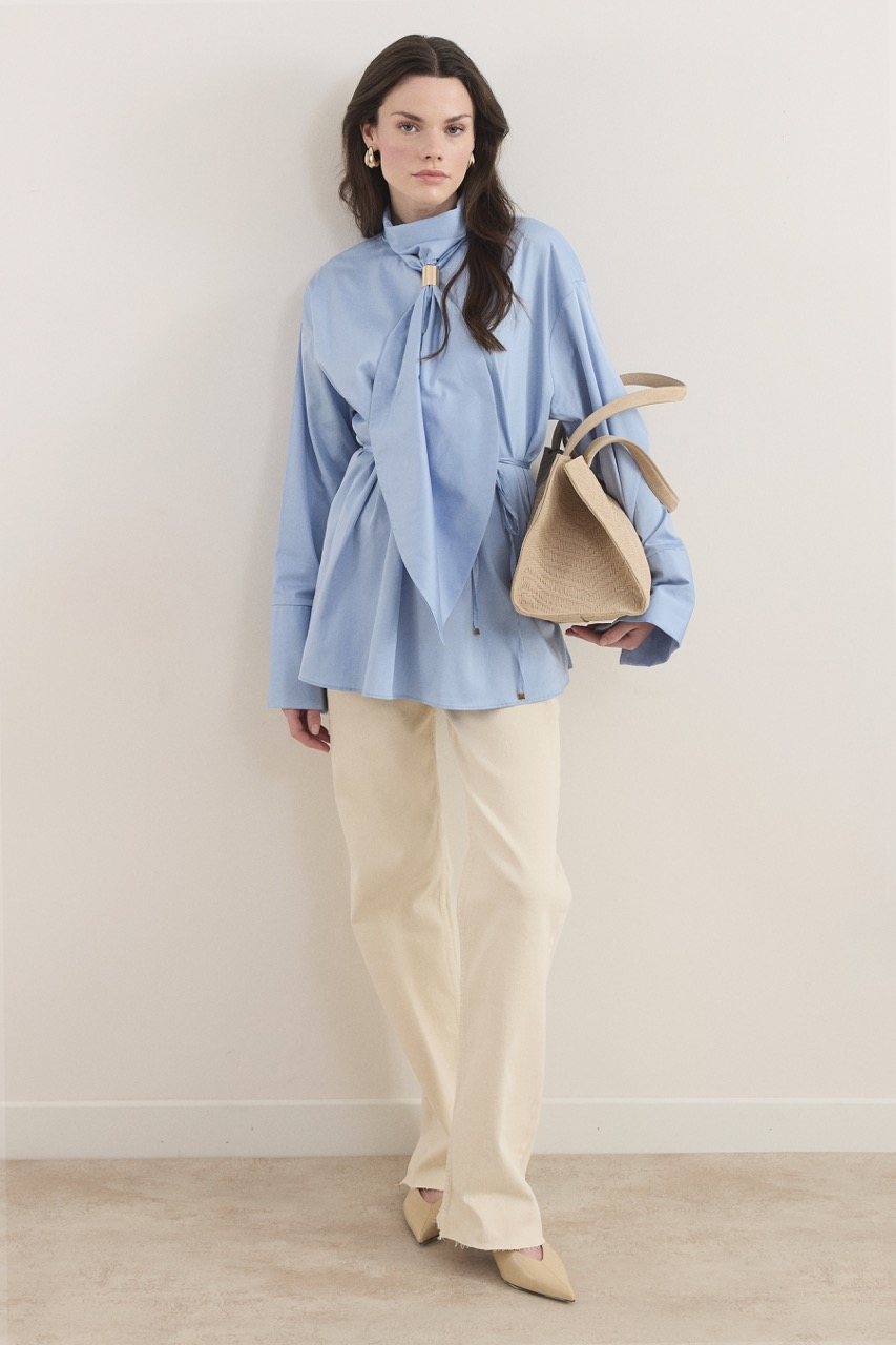 Kravat Detay Pamuk Saten Gömlek - bebe mavisi