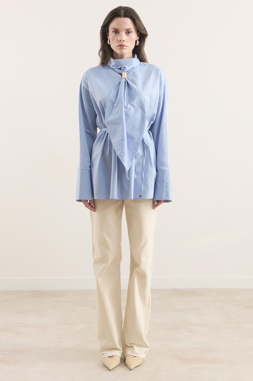 Kravat Detay Pamuk Saten Gömlek - bebe mavisi