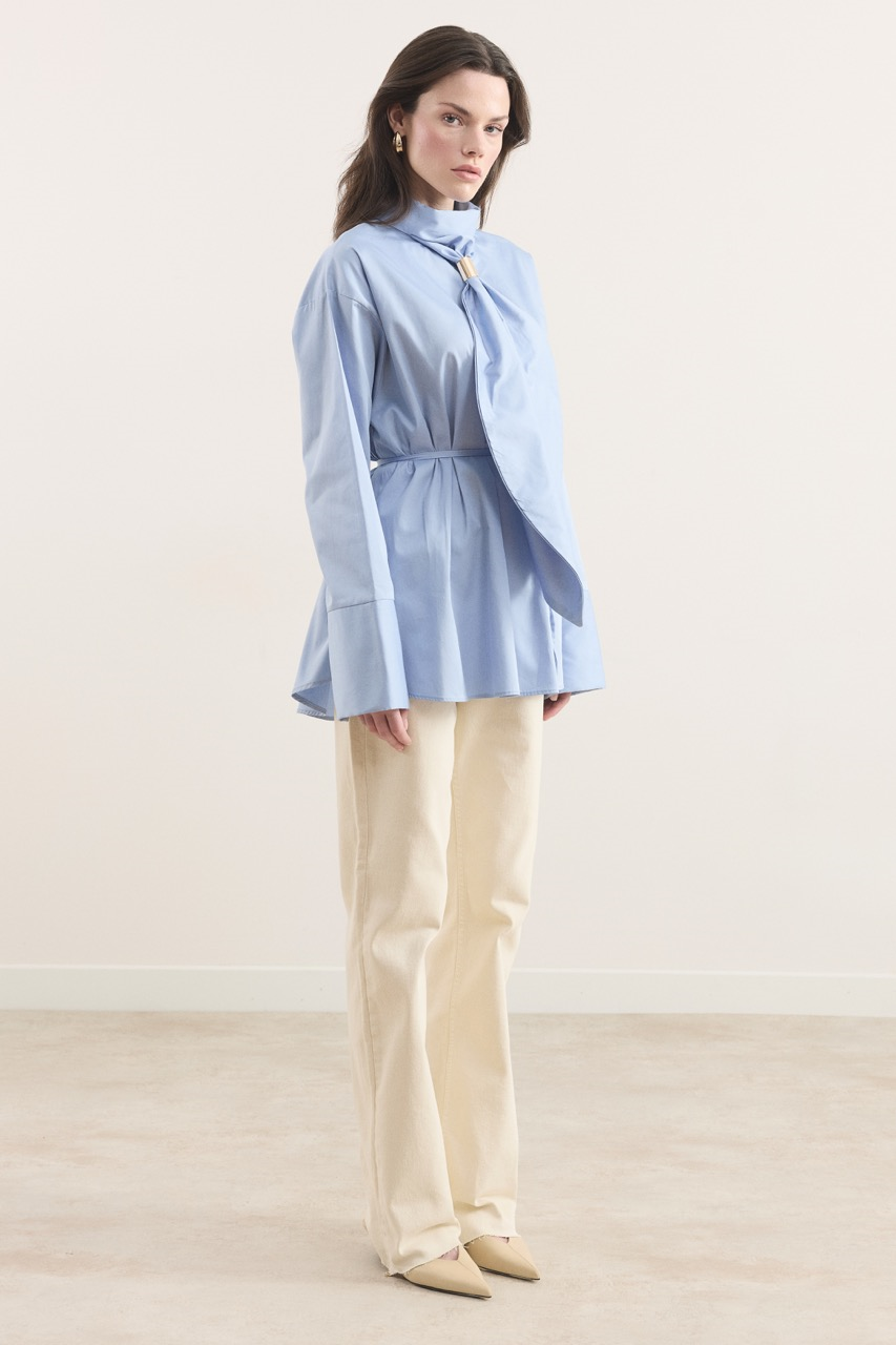 Kravat Detay Pamuk Saten Gömlek - bebe mavisi