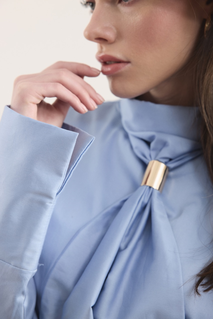 Kravat Detay Pamuk Saten Gömlek - bebe mavisi