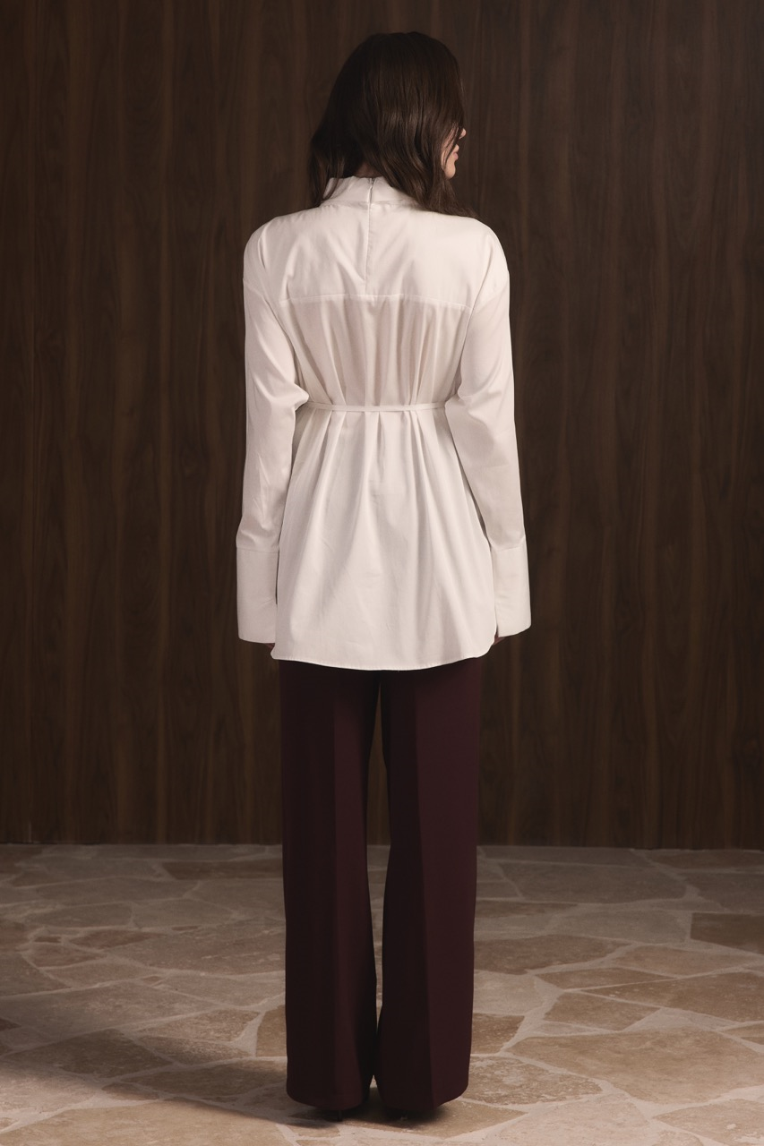 Kravat Detay Pamuk Saten Gömlek - Ekru