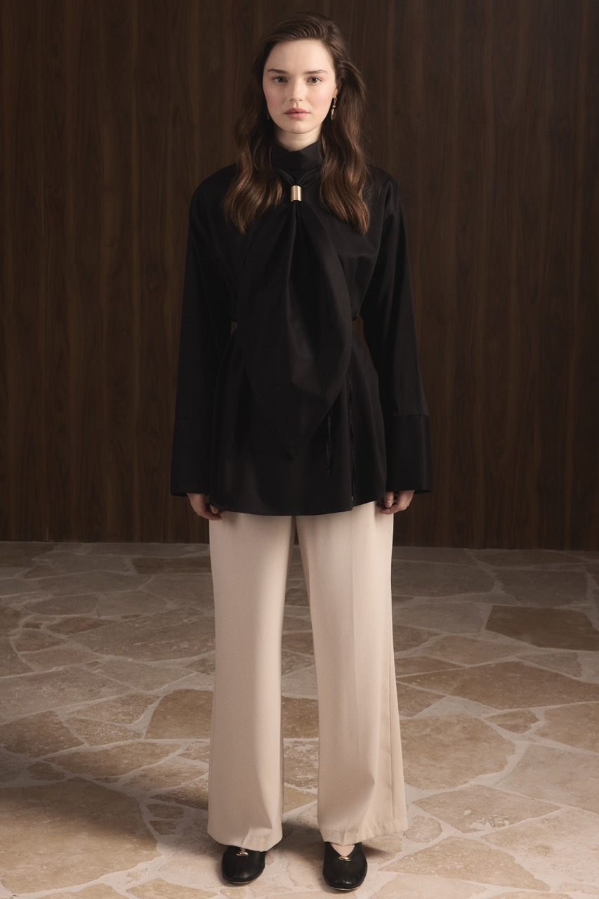 Kravat Detay Pamuk Saten Gömlek - Siyah